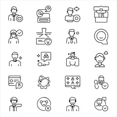 Outlined Customer Support and Communication Icons, Line Style Vector Set for Mobile Apps and Web Services
