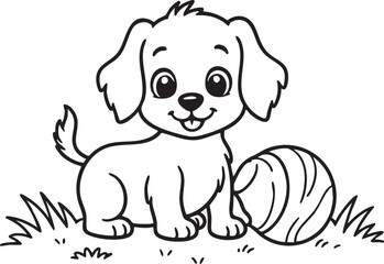 Fototapeta premium Playful Puppy with a Ball Coloring Page