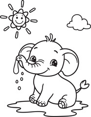 Cute Baby Elephant Spraying Water Coloring Page