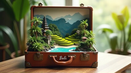 Bali Dream Vacation in a Suitcase - Miniature Travel Concept