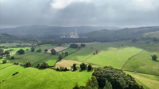 Aerial Drone Footage of hope valley cement works Castleton, hope valley, UK