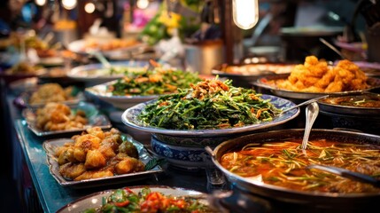 Obraz premium Colorful array of delicious market dishes.