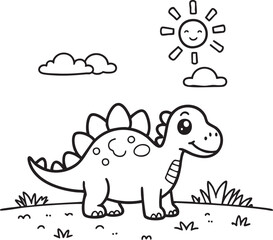 Tiny Dinosaur Walking Coloring Page for Toddlers