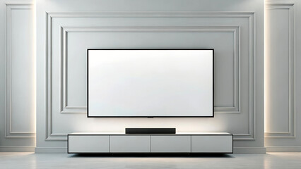 Fototapeta premium Modern tv screen mockup on white wall interior background