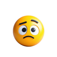 Fototapeta premium Sad Yellow Emoji Ball with Worried Facial Expression on Transparent Background