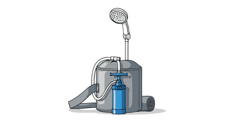 Portable shower equipment illustration, ideal for camping or outdoor adventures, offering convenience and hygiene on the go for travel enthusiasts