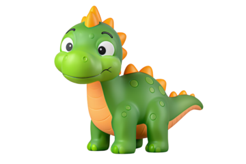 Cute Cartoon Green Dinosaur Toy with Orange Spikes on Transparent Background