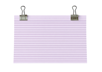 Light purple lined paper sheet, held by two metal binder clips