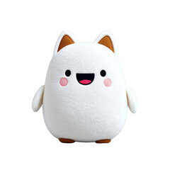 Cute Plush White Cat Toy with Pink Cheeks and Brown Ears on Transparent Background