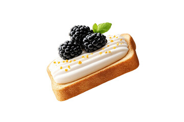 Blackberry and Mint Garnished Toast with White Cream and Gold Sprinkles on Transparent Background