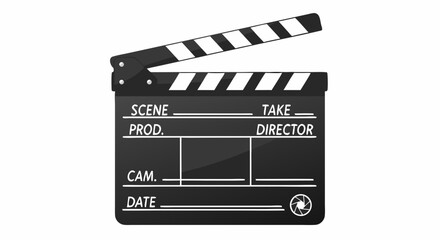 Fototapeta premium Film Production Slate Isolated on White Background Depicting Entertainment and Creativity in Cinematic Arts, a Key Element in Moviemaking