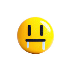 Yellow Drooling Sad Face Emoji Button on Transparent Background