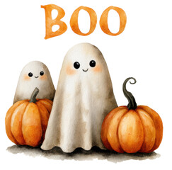Halloween ghosts watercolor clipart