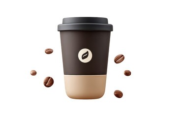 Coffee Cup with Coffee Beans on Transparent Background Modern Disposable Drink Container