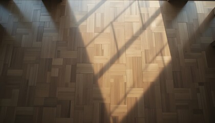 Obraz premium Modern wooden floor design with sunlight creates a warm and inviting atmosphere for interiors projects