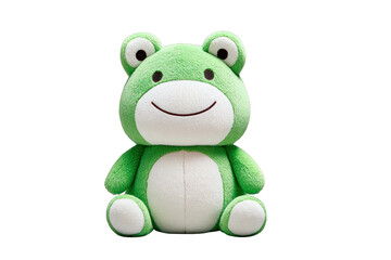 Cute Green Plush Frog Toy Sitting on Transparent Background for Children's Play or Gift