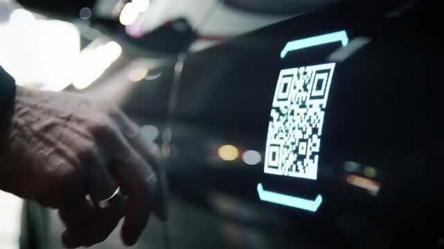 Man Scans QR Code on Car.