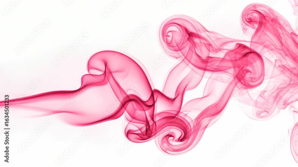 Poster abstract red smoke swirling and curling against a clean white background, creating a delicate and et