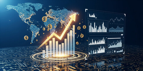 Financial Bar Chart with World Map
