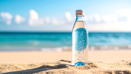 Water bottle beach summer sun.