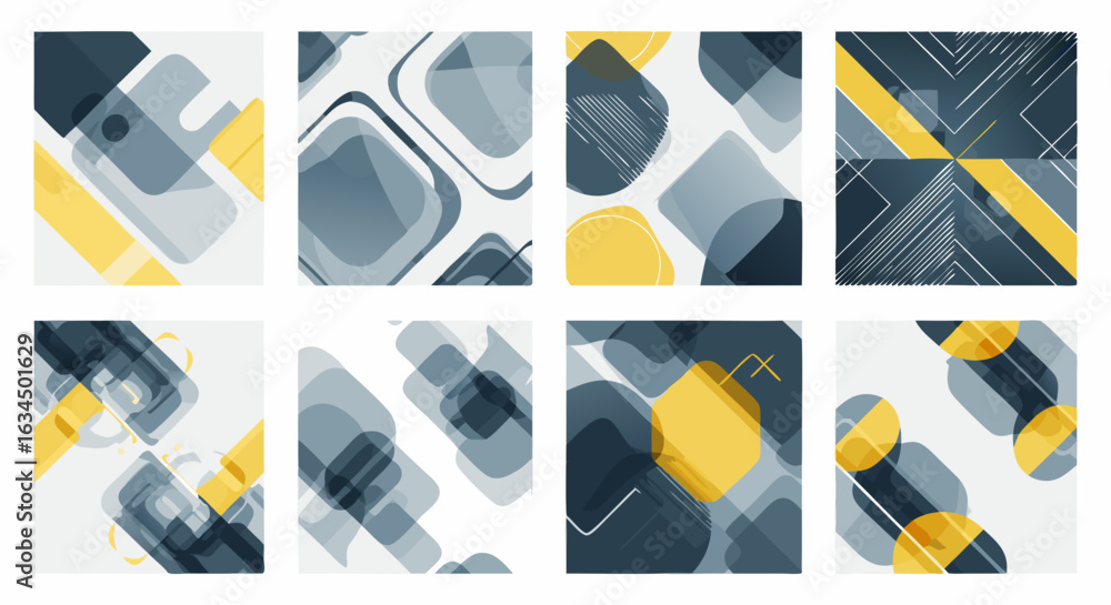 Aufkleber dynamic collection of abstract geometric layouts with rounded shapes and line accents, modern design