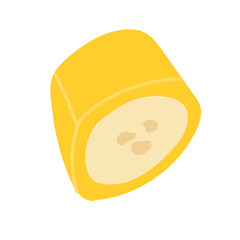 Fototapeta premium Cut piece banana fruit, isolated on a white background, vector illustration. Design element for posters, banners, packaging. Sweet tropical exotic fruit. 