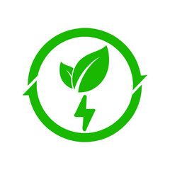Eco logo combining tree leaf and power symbol in a circle for sustainability theme