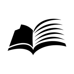 Silhouette of a book opening with motion lines on white background for education logo