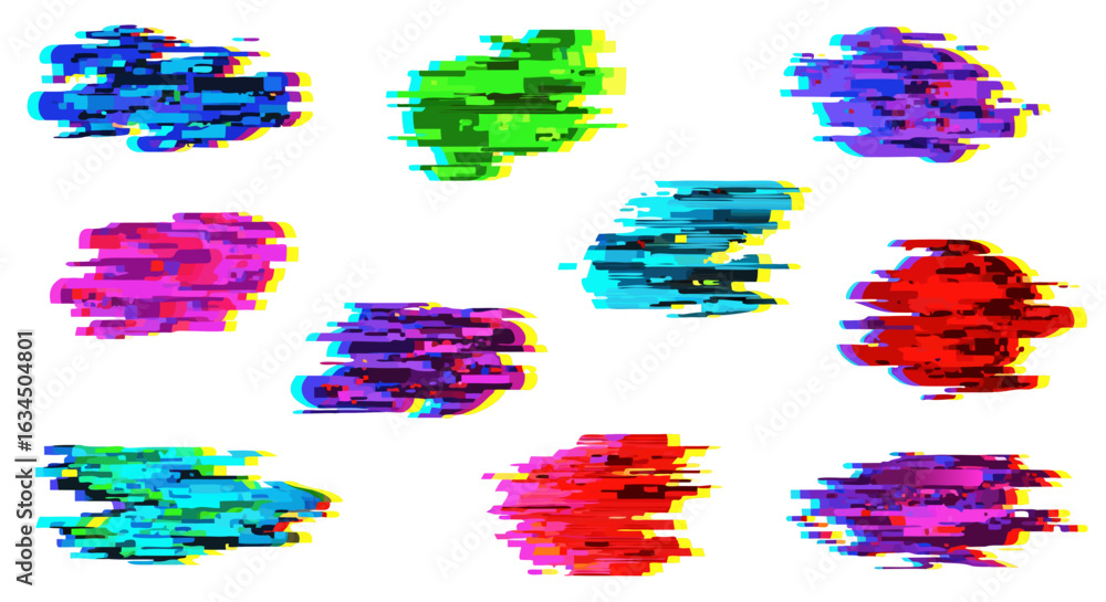 Poster abstract glitch art background with pixelated design and vibrant color set, created with distorted v