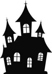 Haunted house silhouette, spooky Halloween building, creepy castle vector, horror night illustration, ghostly mansion design, dark cartoon home, scary haunted structure, eerie graphic artwork.

