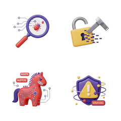Cybersecurity icons malware hacking and protection