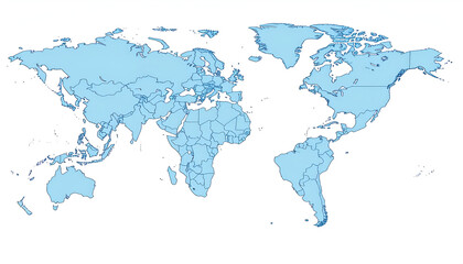 Obraz premium World map with light blue, and countries.