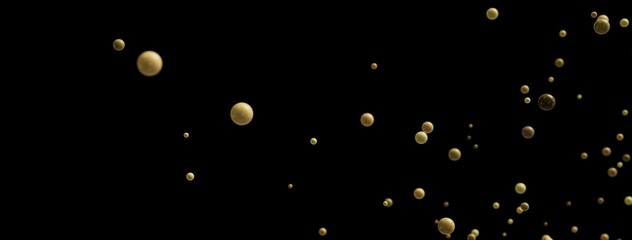 Abstract image of gold spheres floating in dark space. Ideal for luxury, elegant designs.