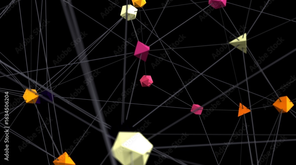Poster stock photo of interconnected geometric shapes representing networking, connections, and data flow.
