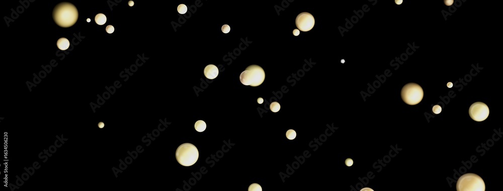 Poster abstract image of golden spheres floating in dark space. ideal for backgrounds, textures, and design