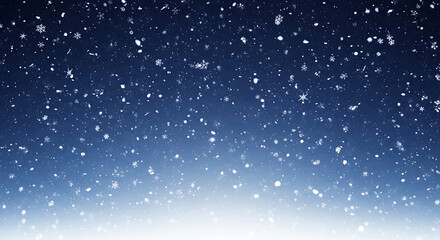 Falling snowflakes against a dark blue winter sky.