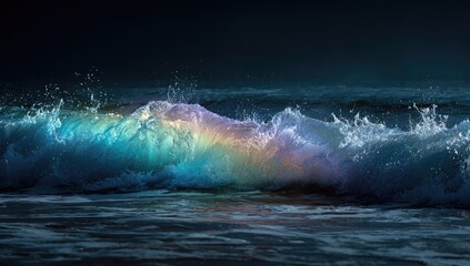 Night waves glowing with iridescent colors