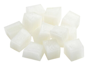 White vegetable cubes on transparent background