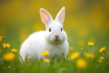 Fototapeta premium Fluffy Bunny in Spring Scene