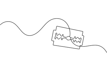 Obraz premium Razor blade in continuous one line art drawing minimalist style for barbershop and grooming design
