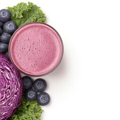 Freshly Squeezed Juice  detox  nutrition Fresh smoothie with blueberries and kale on a white background, promoting healthy living. Isolated on white background