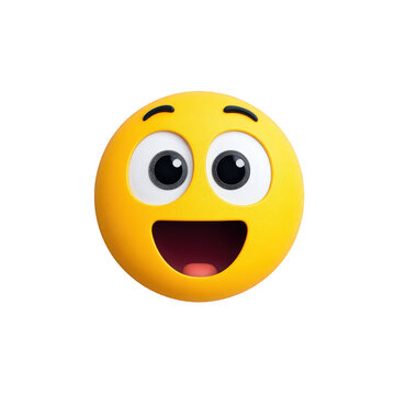 Happy Yellow Emoji Face with Big Eyes and Open Mouth on Transparent Background
