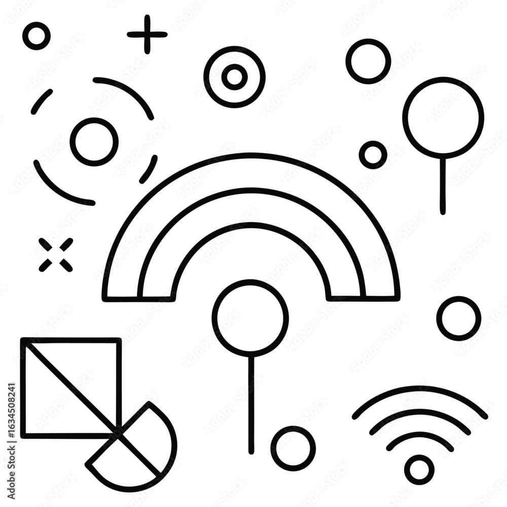 Poster abstract geometric shapes and symbols in a playful composition