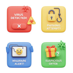 Cybersecurity alerts icons for digital safety and protection