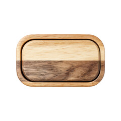 Wooden rectangular tray with natural and dark wood tones on Transparent Background