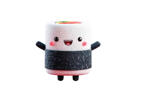 Cute Cartoon Sushi Character Plush Toy with Happy Facial Expression and Outstretched Arms - Powered by Adobe