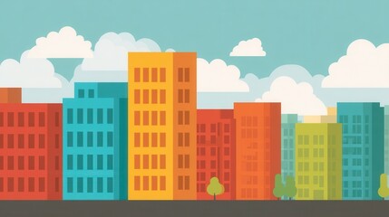 Colorful city skyline illustration.