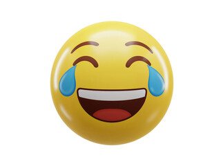 Fototapeta premium Joyful yellow emoji face with tears of laughter expressing extreme happiness and amusement isolated on transparent background