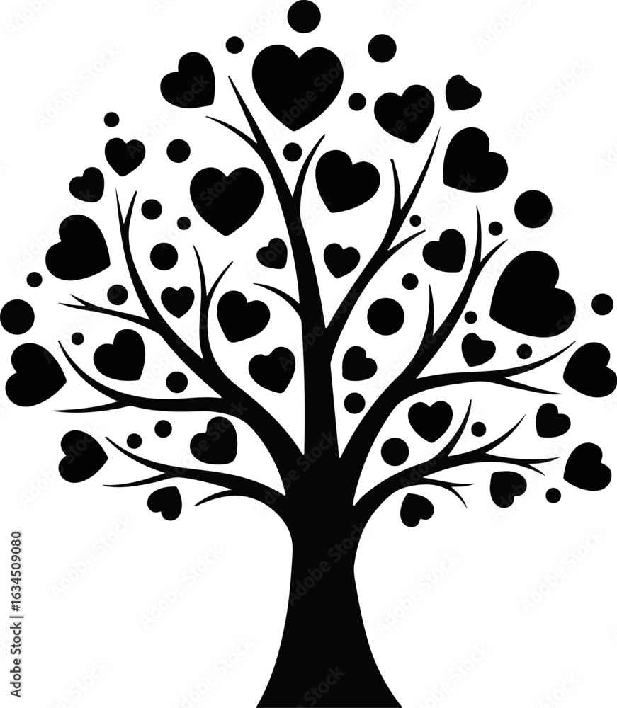 Poster vector art of tree with heart shapes instead of leaves isolated on white background
