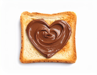 Toast Slice with Heart-Shaped Chocolate Spread on White Background